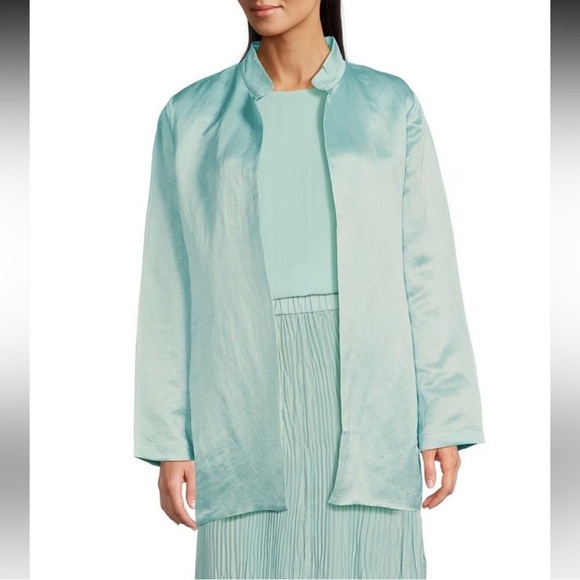 Eileen Fisher Stand Collar Organic Linen and Silk Kimono Jacket Cardigan Sz L - Picture 10 of 11